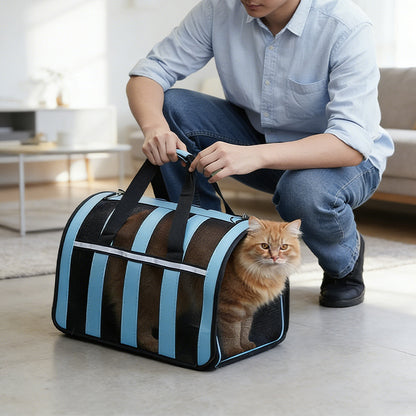 Cat & Small Dog Travel Carrier – Foldable Breathable Mesh Pet Bag with Handle & Shoulder Strap