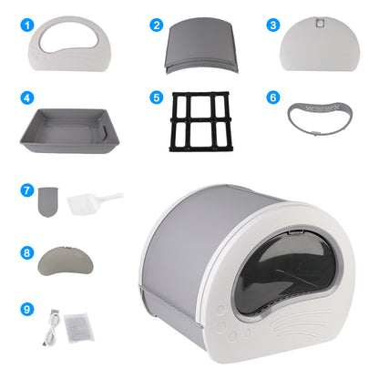 Large Cat Litter Tray with Anti-Splash Design & Pull-Out Drawer – Grey