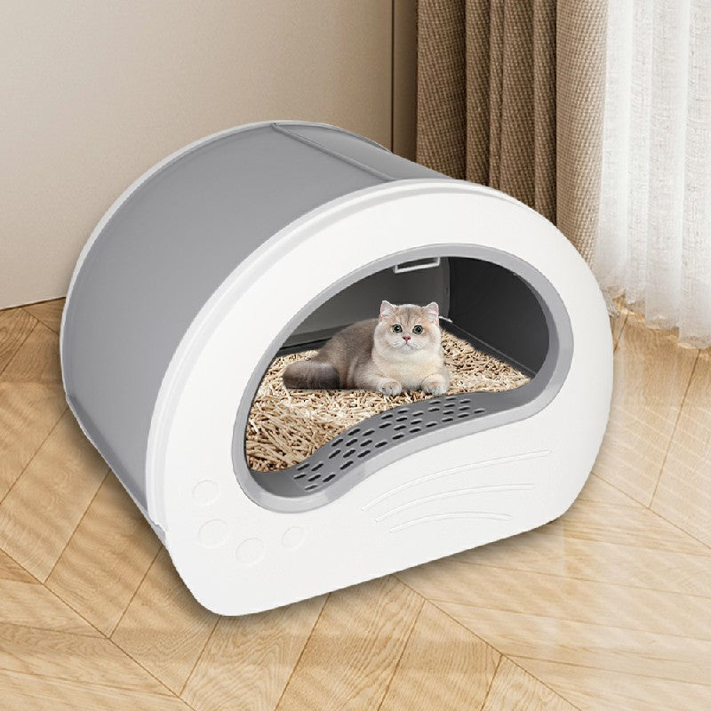 Large Cat Litter Tray with Anti-Splash Design & Pull-Out Drawer – Grey