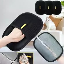 Grooming glove removing pet hair from sofa cushion