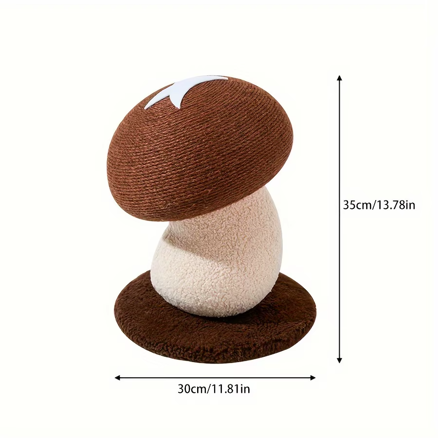 Brown mushroom cat scratcher with size dimensions – 35cm x 30cm product shot