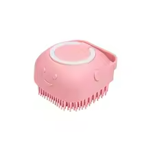 Pink silicone pet bath brush – product shot showing bristles and cap