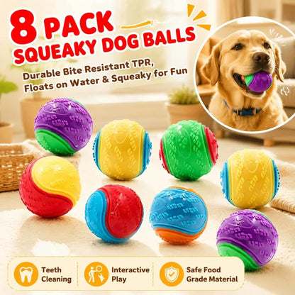 8 Pack Squeaky Dog Toys – Interactive Chew & Fetch Balls for Puppies & Dogs
