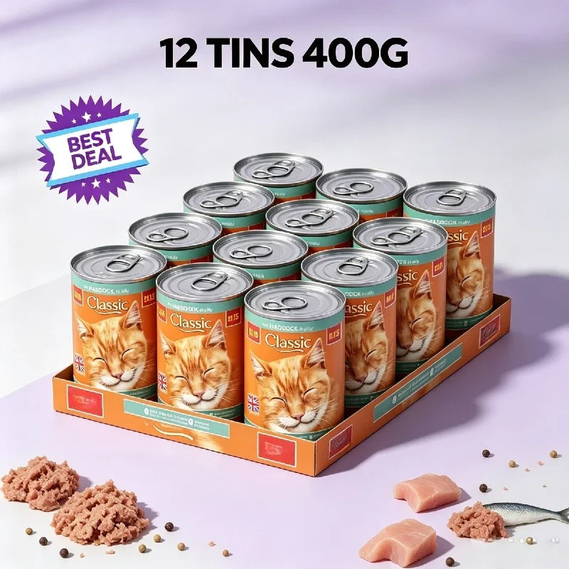 Wet Cat Food with Haddock in Jelly – Complete & Balanced Adult Cat Food, 400g x 12 Cans