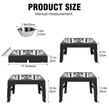 Raised Double Dog Bowl Stand with 2 x 1200ml Stainless Steel Bowls – Adjustable Height