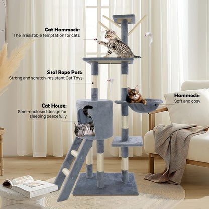 Large Cat Tree Tower – Multi-Level Cat Scratching & Climbing Activity Centre with Condos, Ladder & Sisal Posts