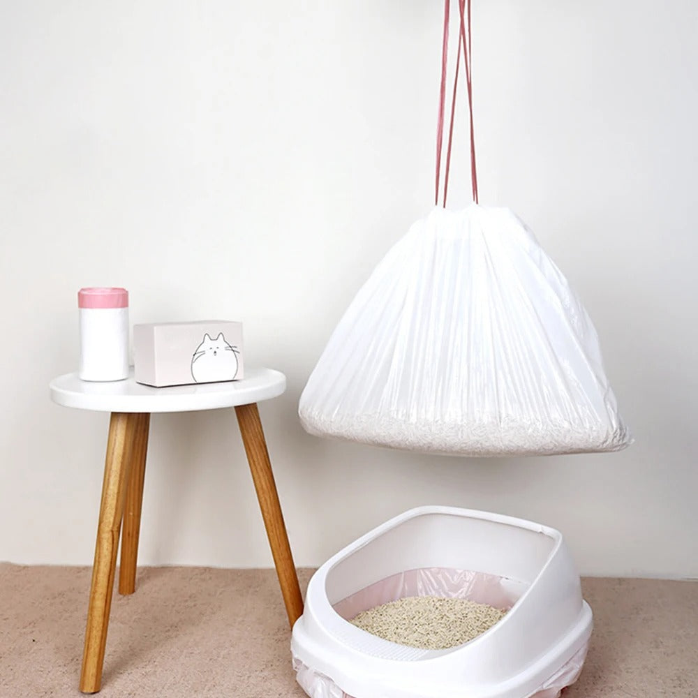 Cat Litter Tray Liner Bags with Drawstring – 12 Disposable Litter Box Liners