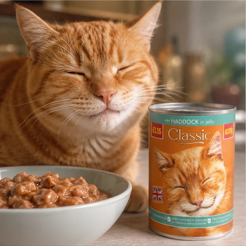 Wet Cat Food with Haddock in Jelly – Complete & Balanced Adult Cat Food, 400g x 12 Cans