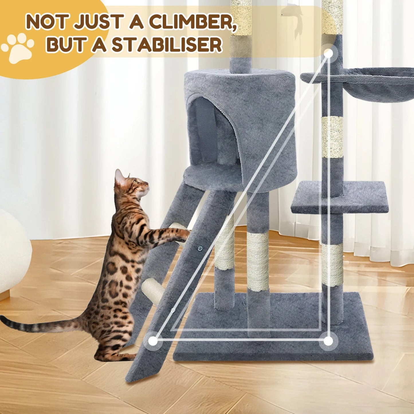 Large Cat Tree Tower – Multi-Level Cat Scratching & Climbing Activity Centre with Condos, Ladder & Sisal Posts