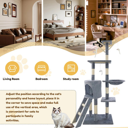 Large Cat Tree Tower – Multi-Level Cat Scratching & Climbing Activity Centre with Condos, Ladder & Sisal Posts