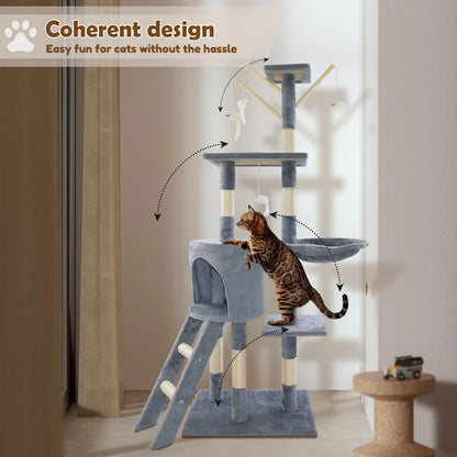 Large Cat Tree Tower – Multi-Level Cat Scratching & Climbing Activity Centre with Condos, Ladder & Sisal Posts